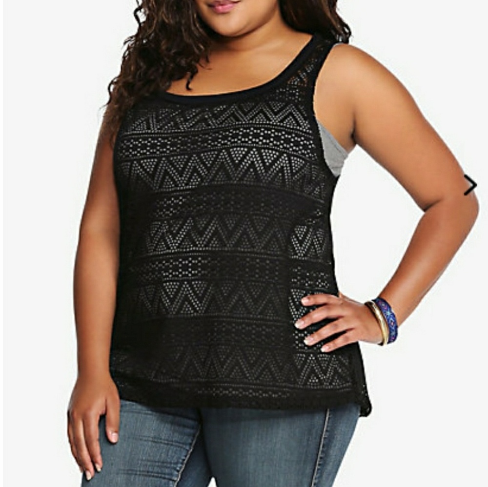 Torrid Black Crocheted Geometric Muscle Tank Top